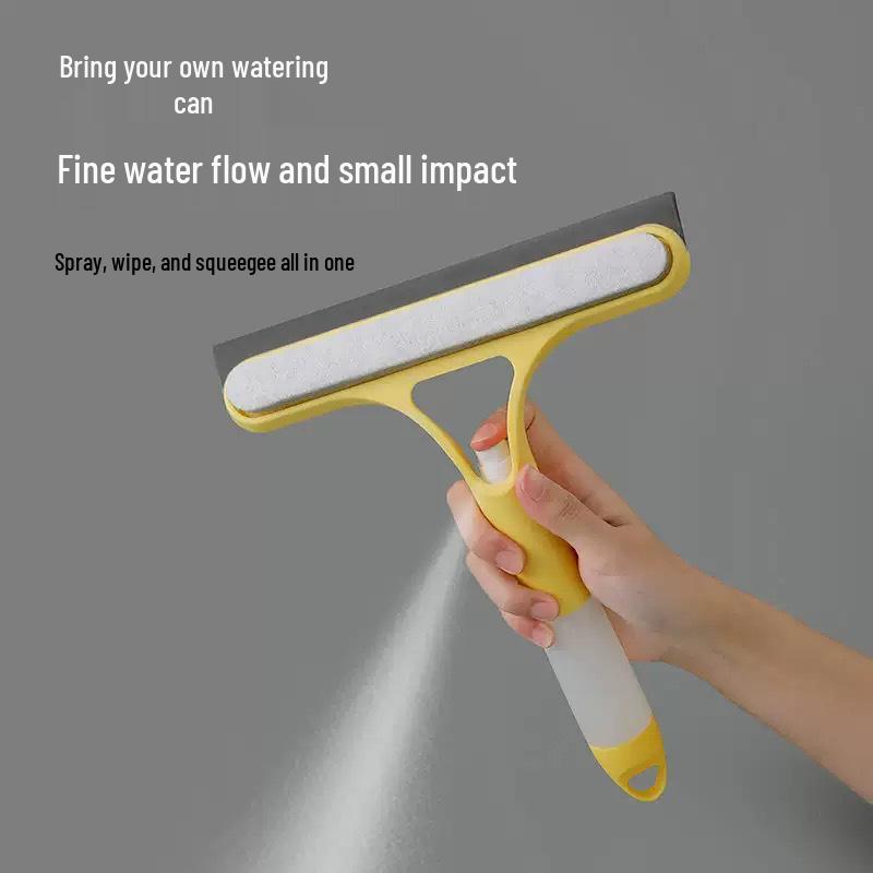 Multifunctional Double-Sided Glass Cleaner: Brush, Scrape, Spray with Integrated Bottle