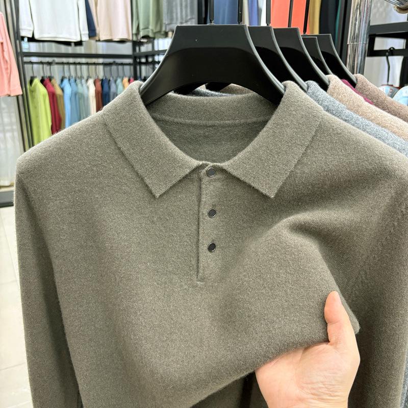 

Men s Pure Wool Lapel Sweater - Thickened, Solid Color, Autumn/Winter Base Layer M/165 (recommended 90-115 jin)