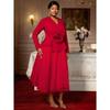 Plus Size Women's Long Sleeve 3D Flower Dress, V Neck Slim Waist Ruffled Hem Evening Party Gown