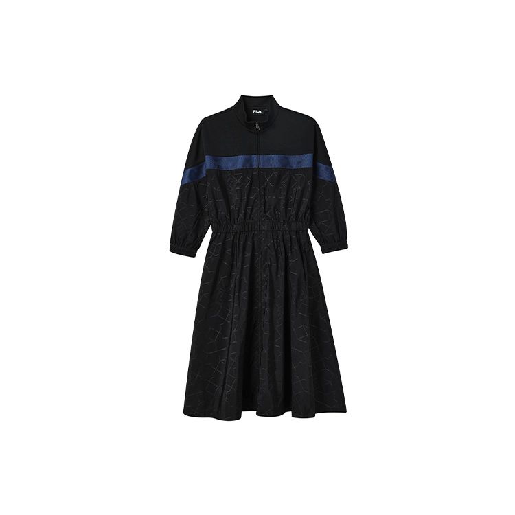 

FILA Elegant Small Stand Collar Waist Logo Sports Long Sleeve A-Line Dress Women dresses Blue F11W234311F-NV S