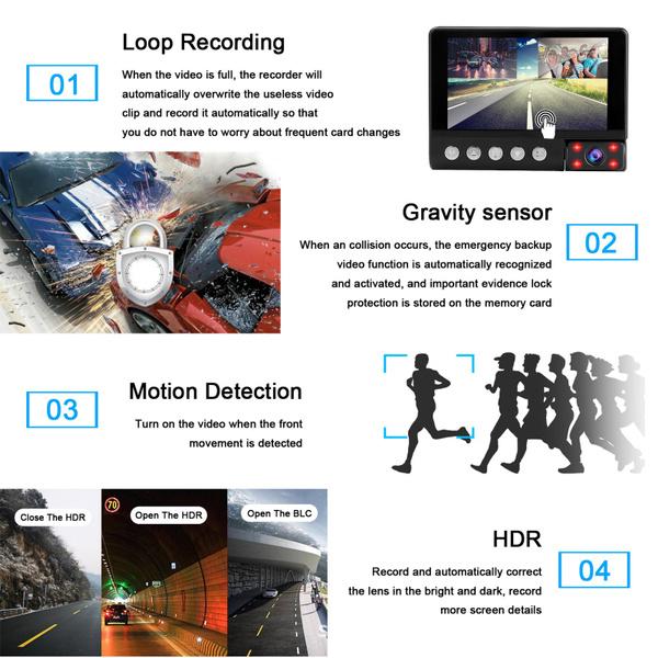 1080P Driving Recorder Car Dash Cam With 170 Degree Front Rear And Interior Cameras For Enhanced Safety And Security