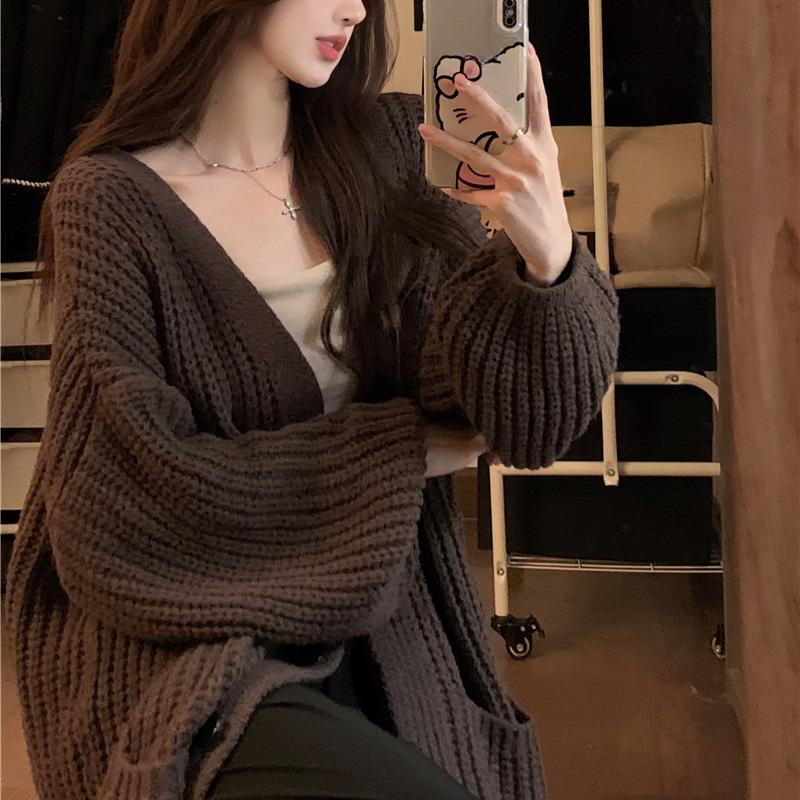 Retro Patchwork Lose Strickjacke Pullover Frauen Herbst und Winter Langarm Solide Strickwaren Strickjacken Weibliche Elegante Warme Knöpfe Pullover 24784