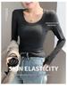 Women's H256 Slim Fit Round Neck Long Sleeve T-Shirt - Versatile Solid Color Base Layer for Spring and Autumn.