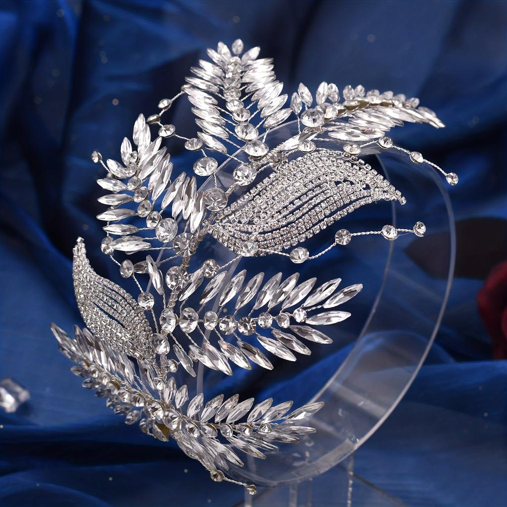 Women Rhinestone Leaf Design Glamorous Bridal Headband Forehead Decoration Headpieces For Wedding Prom Birthday Party Hair Accessories