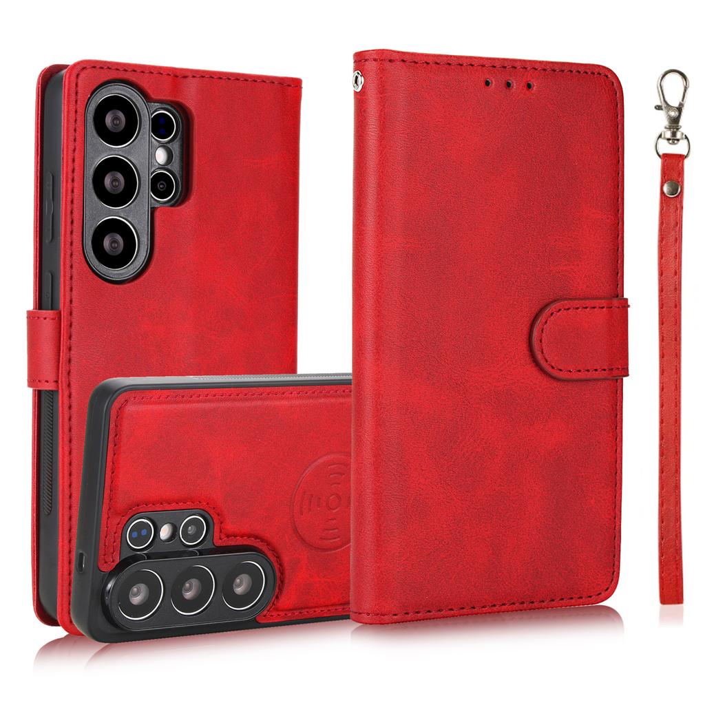 Magnetic Leather Case for Samsung Galaxy S26 Ultra S25 Edge S24 Plus S23 FE S22 S21 S20 Note20 Hand Strap Detachable Card Wallet