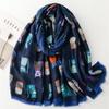 Sciarpe Autunnali Adorabili con Motivo Animale Gatto in Cotone e Viscosa per Donna, Morbida Stola Pashmina di Alta Qualità, Hijab Musulmano 180*90cm
