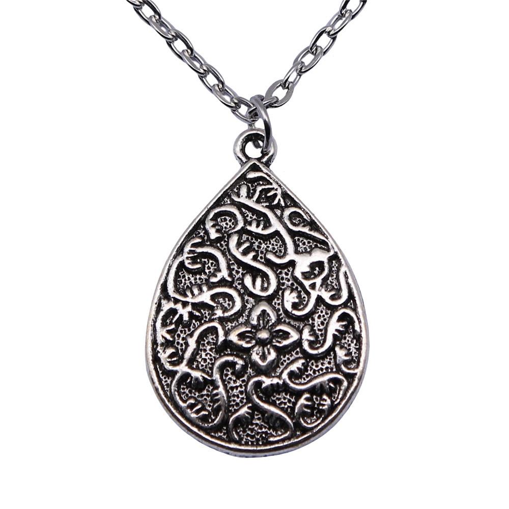 Vintage Rose Flower Charm Necklace Tree Of Life Pendant Antique Jewelry 43cm Chain