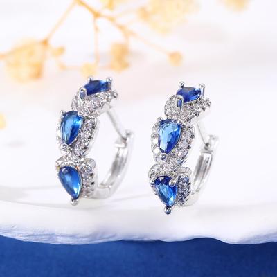 Pendientes de Aro Retro Lágrima Zafiro Zircón para Mujer - Azul Lujo Estilo Europeo y Americano