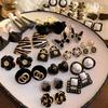 Black retro flower butterfly earrings temperament high-end stud earrings fashion niche versatile light luxury earrings