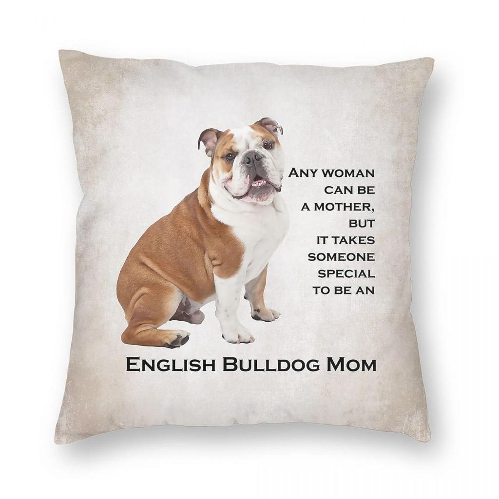 English Bulldog Mom Square Pillowcase Polyester Linen Velvet Pattern Zip Decor Throw Pillow Case Car Cushion Cover