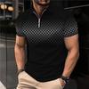Summer New Men's Short Sleeved Lapel Polo Shirt Square Printed Zipper Casual