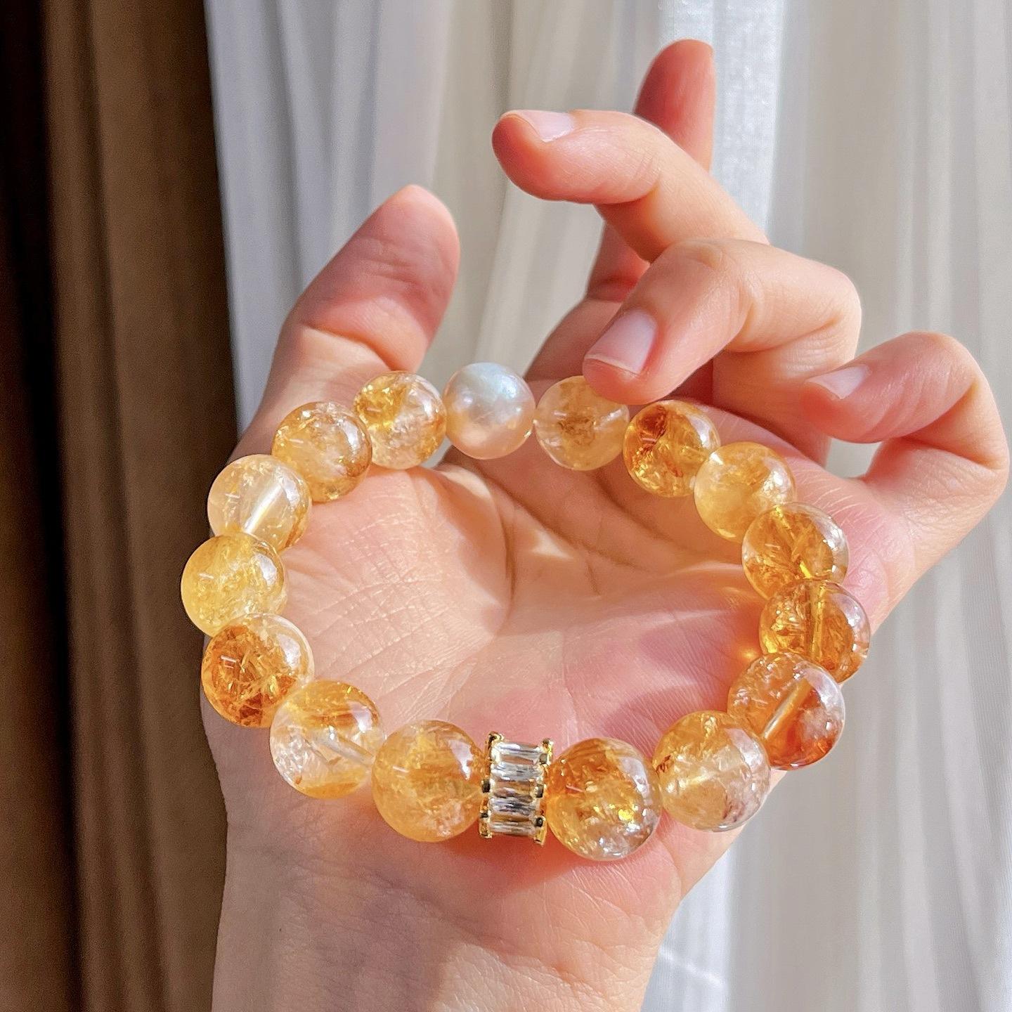 12Mm Large Granular Natural Citrine Freshwater Pearl Design Sense Bracelet Bracelet