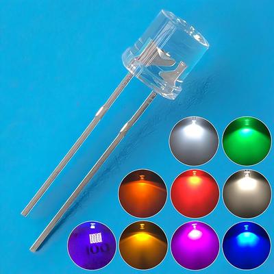 100pcs 5mm Transparent White Red Green Blue Pink Flat Top Bright Emitting Diode Led 20000mcd 6000-6500k Light