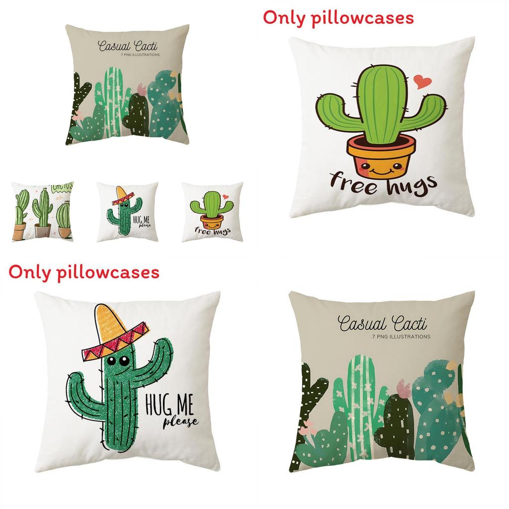 Cartoon Cactus Pattern Pillow Cover For Home Decor And Lounge Relaxation