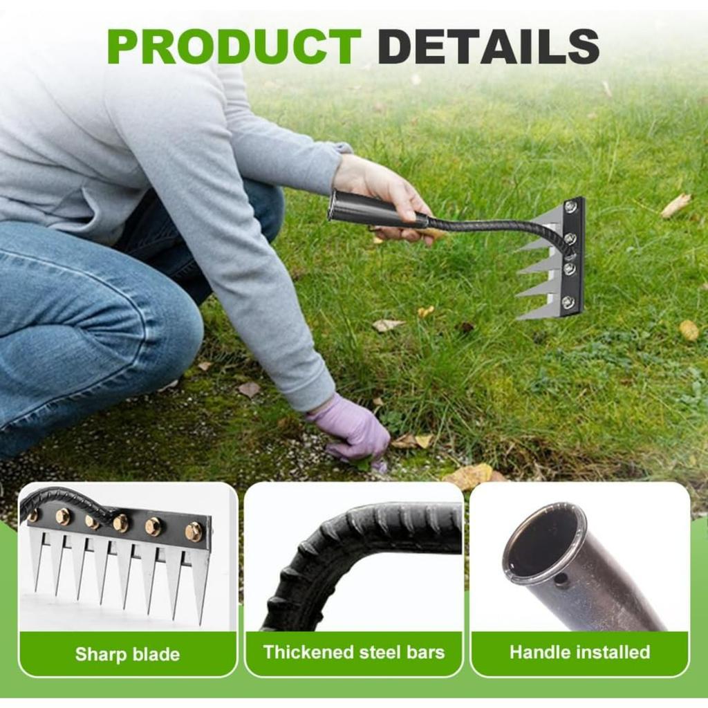 Iron Weeding Rake 2.0,7 Teeth Carbon Steel Garden Weeder Rakes,Iron Rake for Yard Lawn and Garden,Heavy-Duty Gardens Hand Weeder Puller Tool