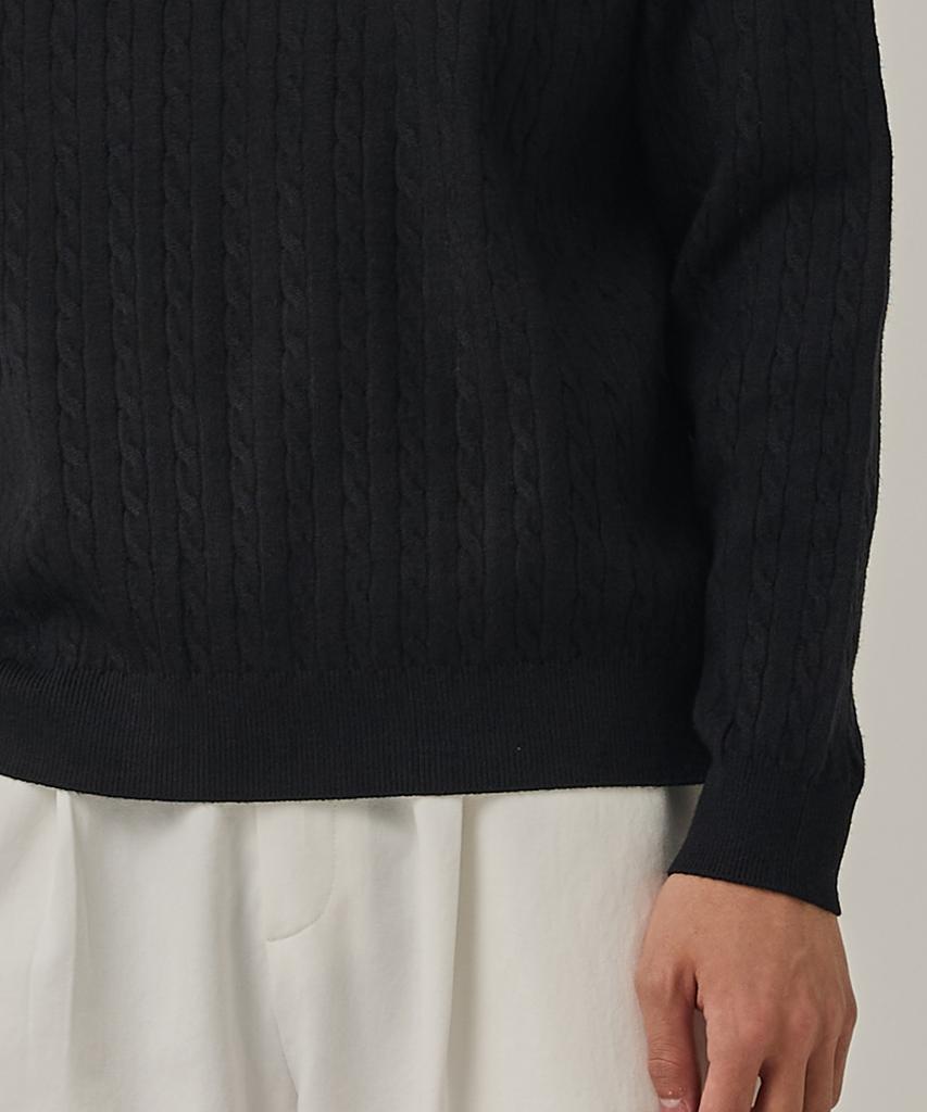 ANALOG MOOD Washable Cable Henley Neck Knit T-Shirt (Black)
