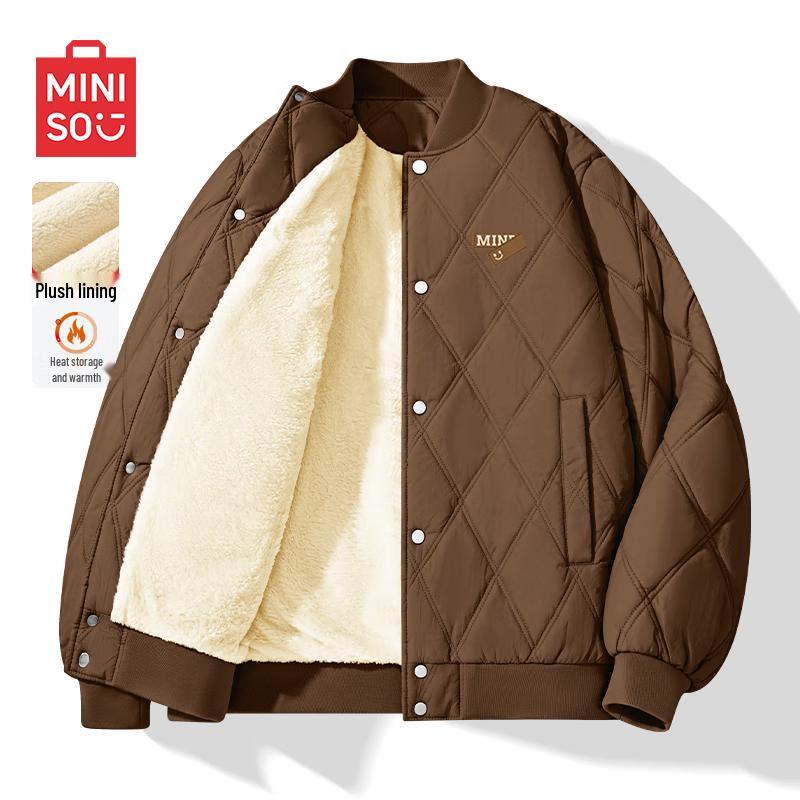 

MINISO Men s Quilted Fleece-Lined Baseball Collar Padded Jacket 2XL