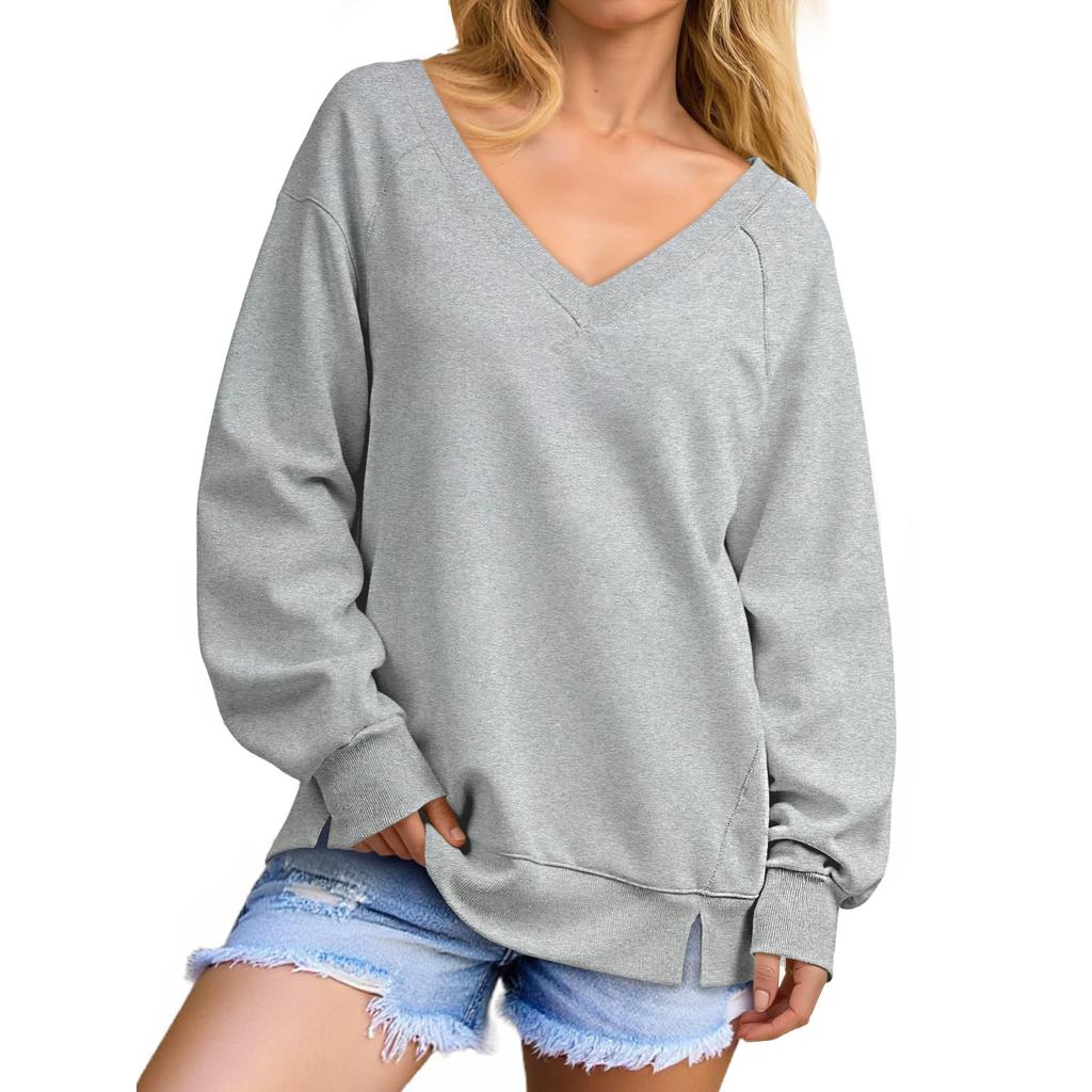 Women's Fashionable, Casual, Comfortable V-Neck Long-Sleeved Warm Sweatshirt