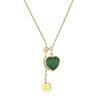 1pc Adjustable Stainless Steel Heart Pendant Necklace with Green Cubic & Golden-Tone Tassel Charm - April Birthstone Jewelry, KC Golden Plated Collarb