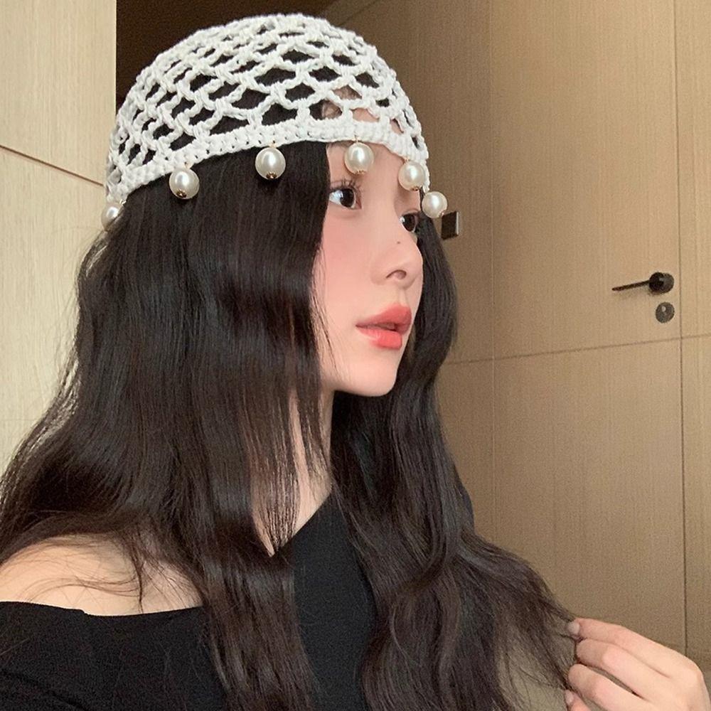 Round Beads Knit Beanies Hollow Out Ethnic Style Hat Crochet Hollow Tassels Knitted Hat  Outdoor