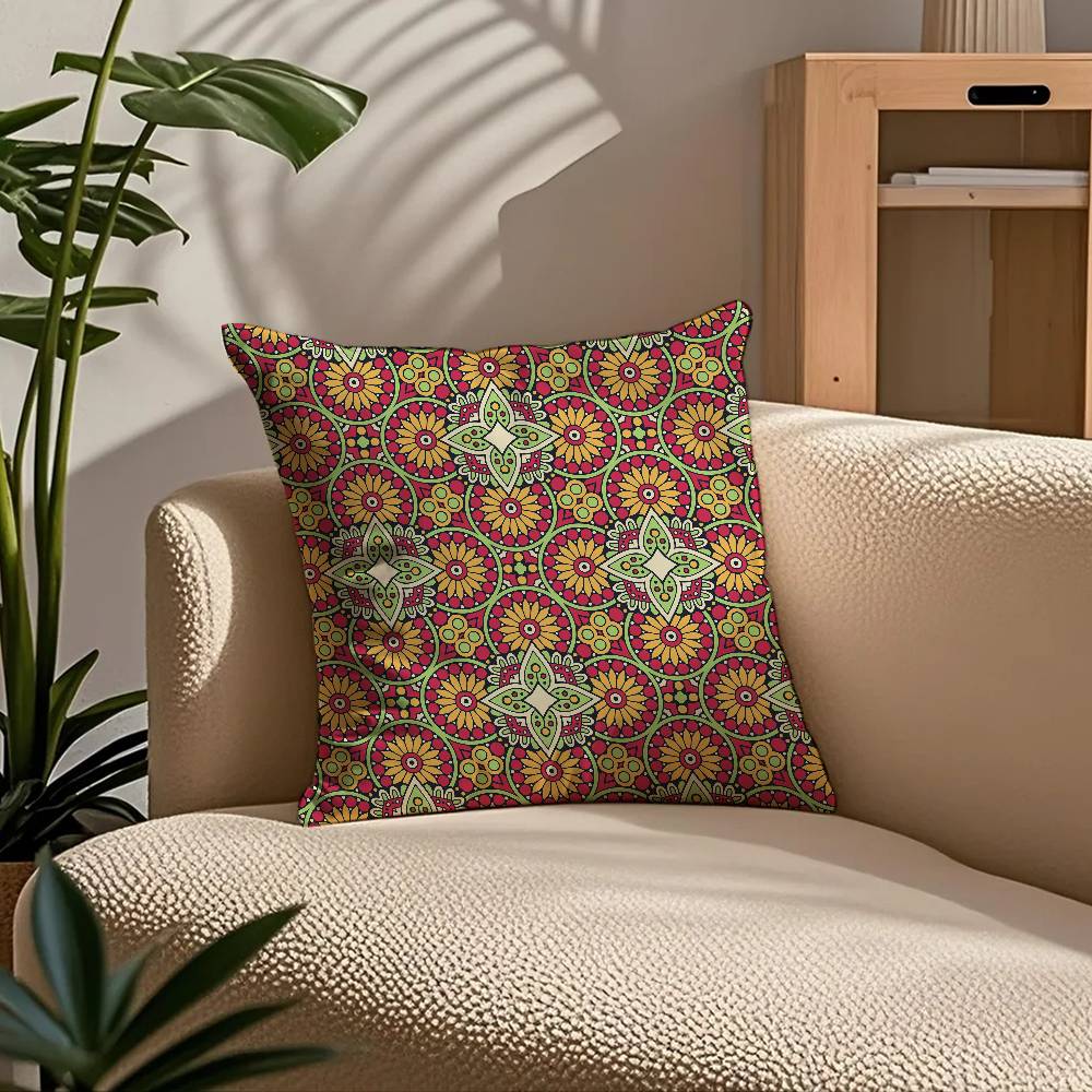 ART Indian Ethnic Pattern Pillow Case Comfort Sofa Bed Silky elegant Invisible zipper Custom Decorative cushion cover