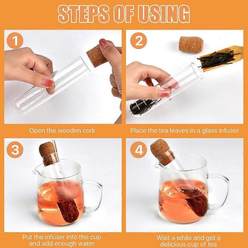 6 Pièces Infuseur à Thé en Verre avec Bouchon en Liège, Passoire à Thé Transparente Réutilisable pour Tasses et Mugs, Diffuseur en Verre