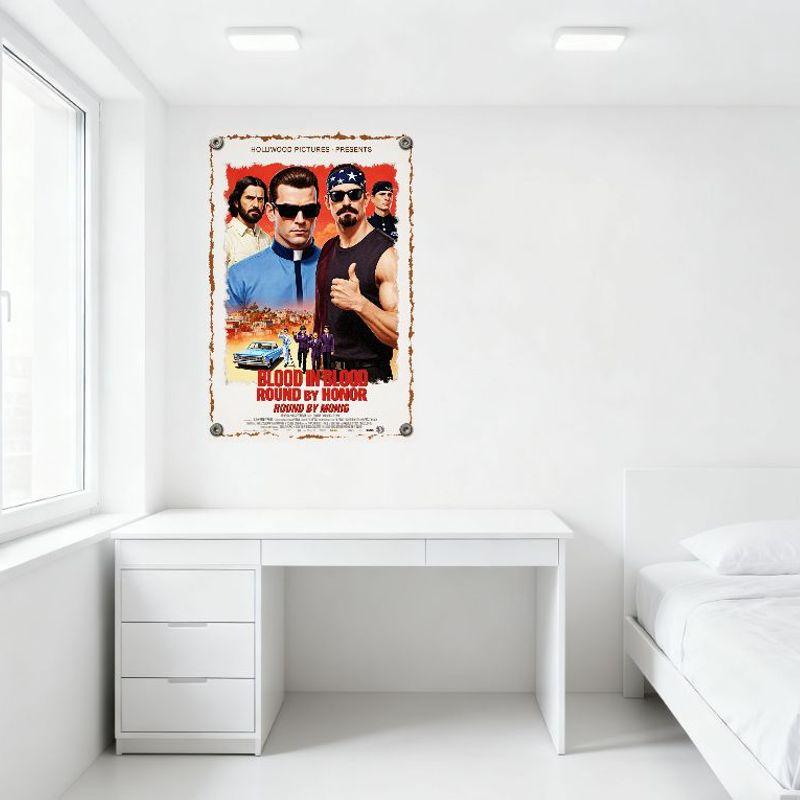 Hollywood Pictures Blood In Blood Round Vintage Movie Poster Metal Tin Sign for Man Cave Home Decor Wall Art Retro Gritty Cinema