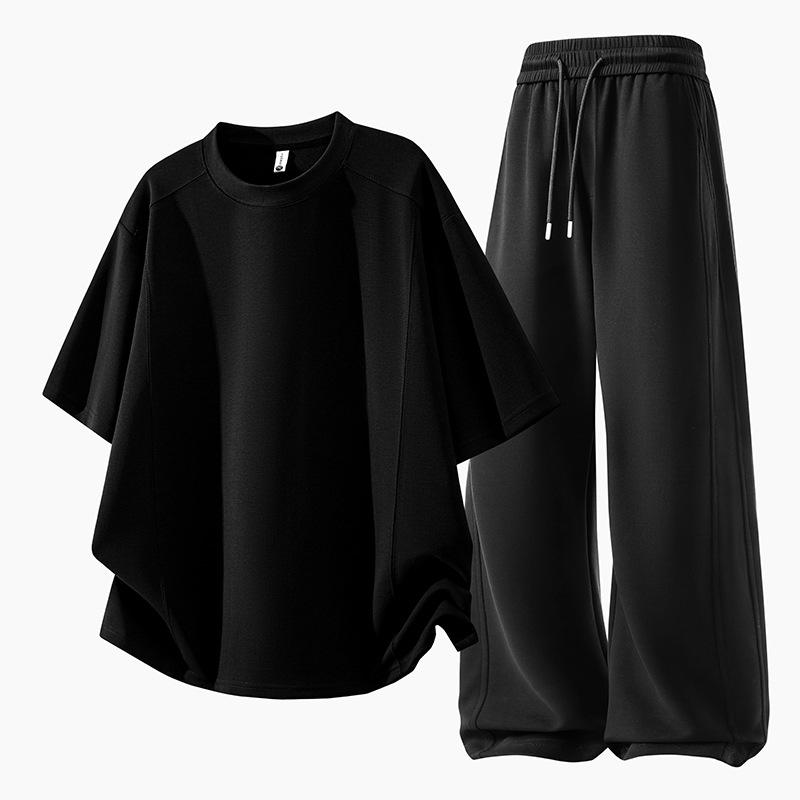 Men's Plus Size Summer Short-Sleeve T-Shirt & Shorts Two-Piece Set - Youth Fashion Casual Loose Fit