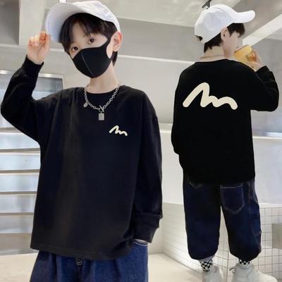 100% Pure Cotton Boys' Long-Sleeve Round Neck T-Shirt – Autumn Loose Fit for Kids
