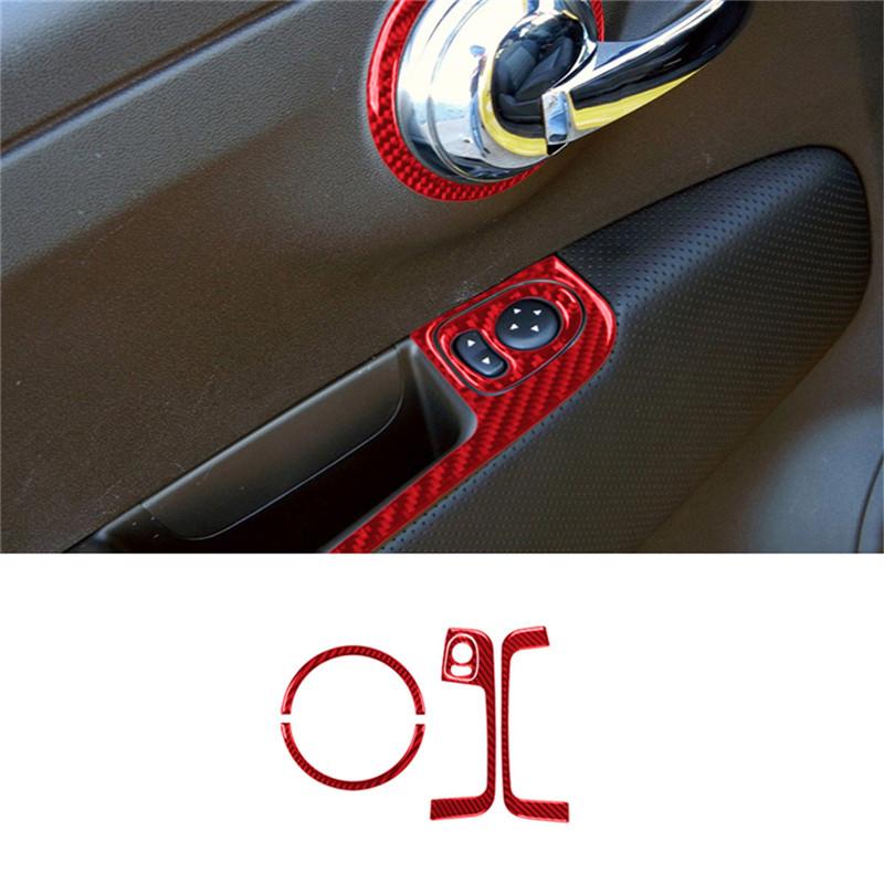 Carbon Fiber Interior Door Button Panel Decoration Cover Trim Sticker For Fiat 500 2012-2015 Car Styling Accessories