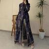 Miyake Pleats Women's High-End Printed Trench Coat Cardigan Muslim Robe