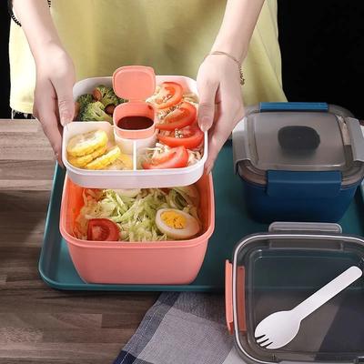 1500ml Przenośny Pojemnik na Lunch 2 Warstwy Siatka Miska na Sałatkę Pudełka Bento Miski na Sałatkę Pojemnik na Lunch do Jedzenia
