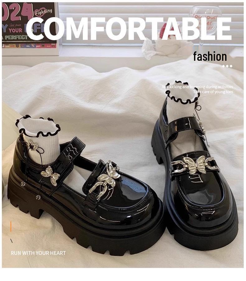 Girls' Black Leather Princess Shoes - 2025 Spring/Autumn Collection, Soft Sole, Fashionable and Stylish for Big and Little Kids