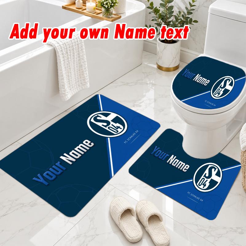 Personalized Schalke 04 FC 3Pcs Flannel Toilet Mat Set Custom Text Bathroom Rug Non Slip