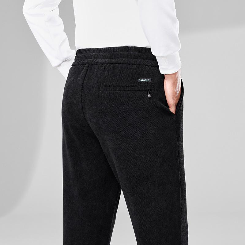 Men's Fleece-Lined Corduroy Pants - Slim Fit, Straight Leg, Business Casual for Autumn and Winter