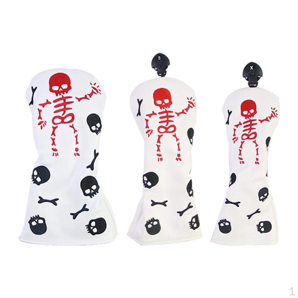 Skeleton Golf Club Headcovers, PU Leather Covers Set, Driver Hybrid Wood Headcover,