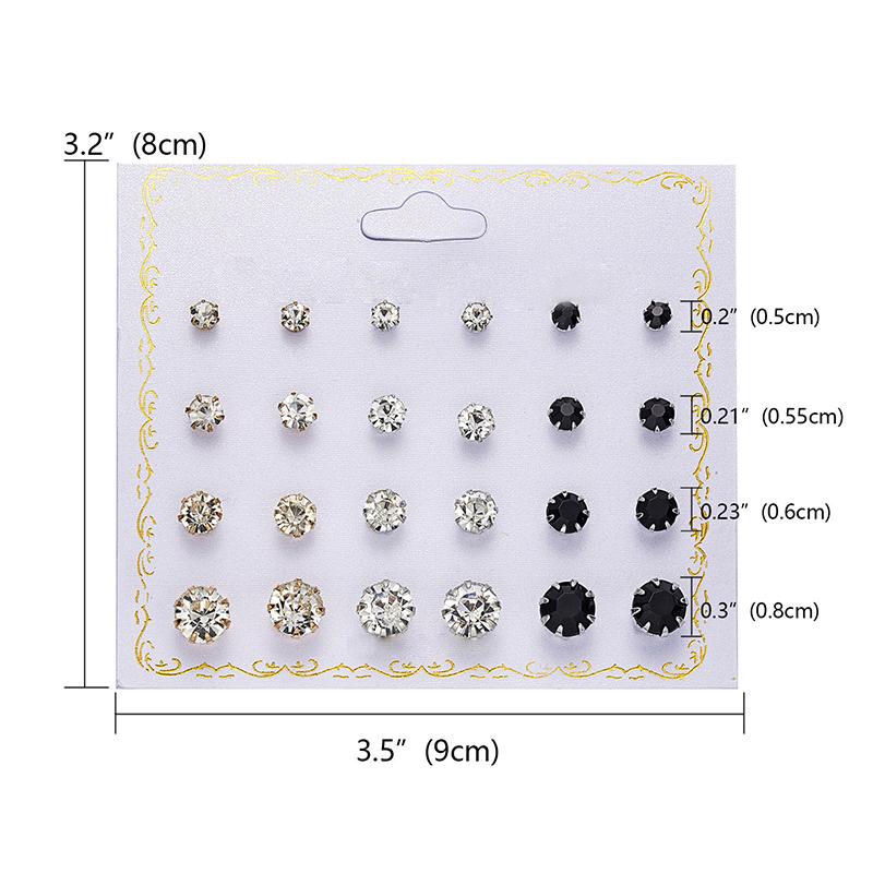 12Pair/Set Mixing Crystal Zircon Round Stud Earrings Women Girls Ear Accessories