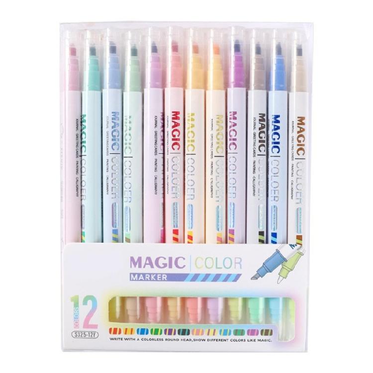 

12Pcs Double Tip Highlighter Pen Fast Drying Color Changing Highlighter Pen for Scrapbooking Calendar Journal 1