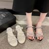 Sandals Female Flat Bottom 2025 Summer New Rhinestone Fairy Ins Wind Outside Wear Slippers Student Soft Bottom Two Wear Sandals