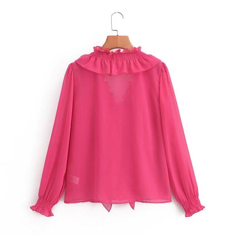 Fashion Style 2024 Summer New Arrival Women's Stylish Temperament Wild Slim Looking Laminated Decoration Shirt 2298060