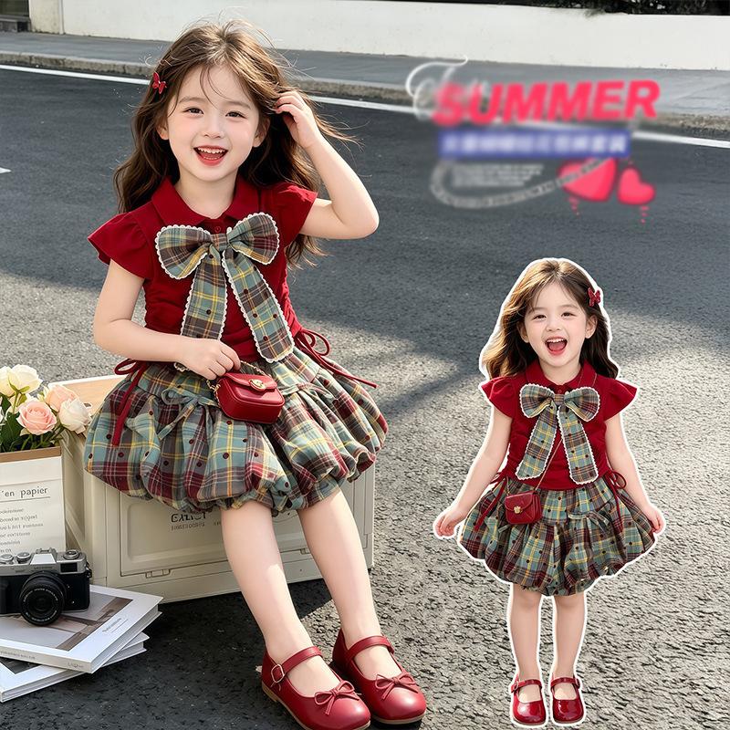 Girls Summer Fashion 2 Piece Set Bow Short Sleeve Top And Bud Pants Casual Outfit For Kids