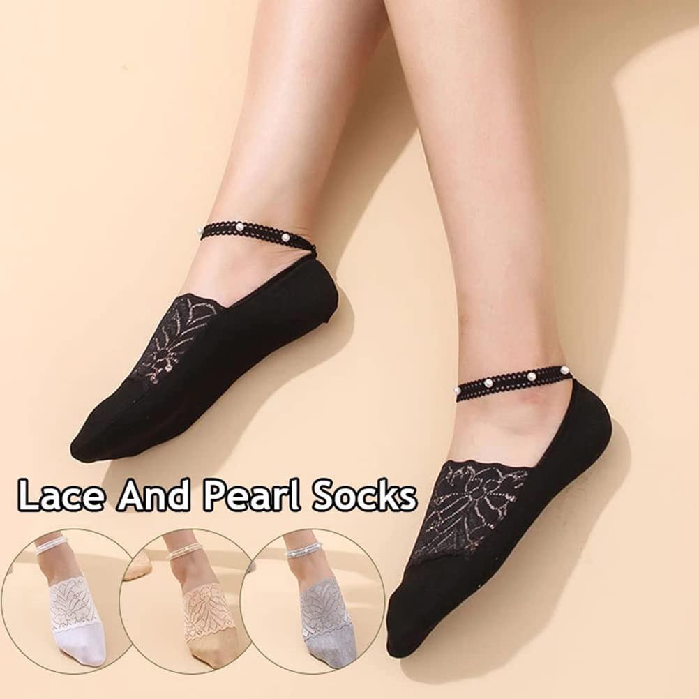 1 4 Pair Thin Pearl Lace Socks Ladies Beaded Lace Socks Ankle Socks Cute Mesh Transparent Lace Liner Socks Invisible