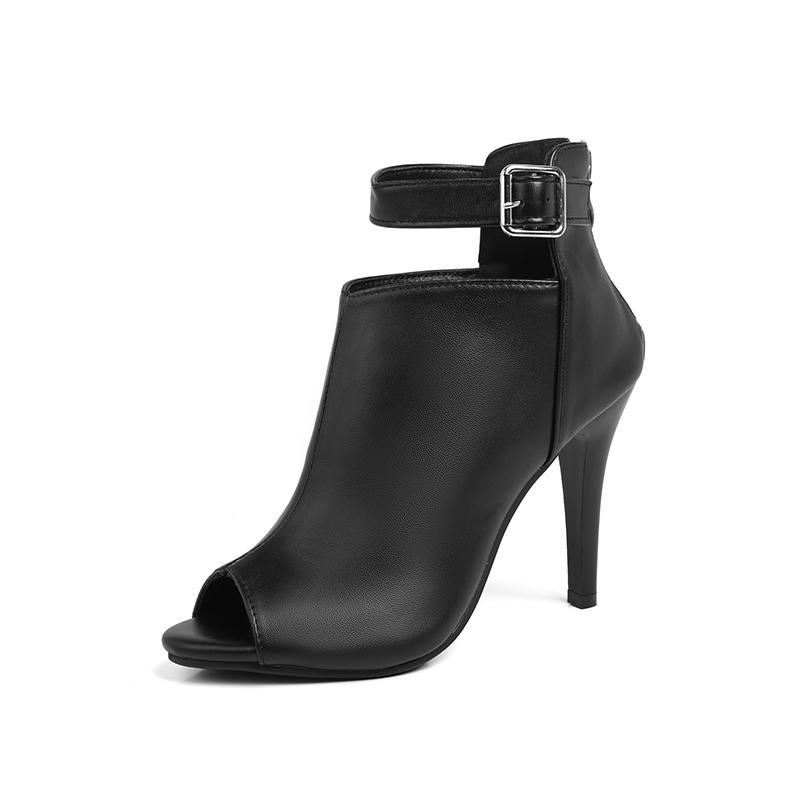 Women's Peep-Toe Sandals Stiletto Dressy High Heels Summer Ankle Booties Back Zipper Leather Shoes
