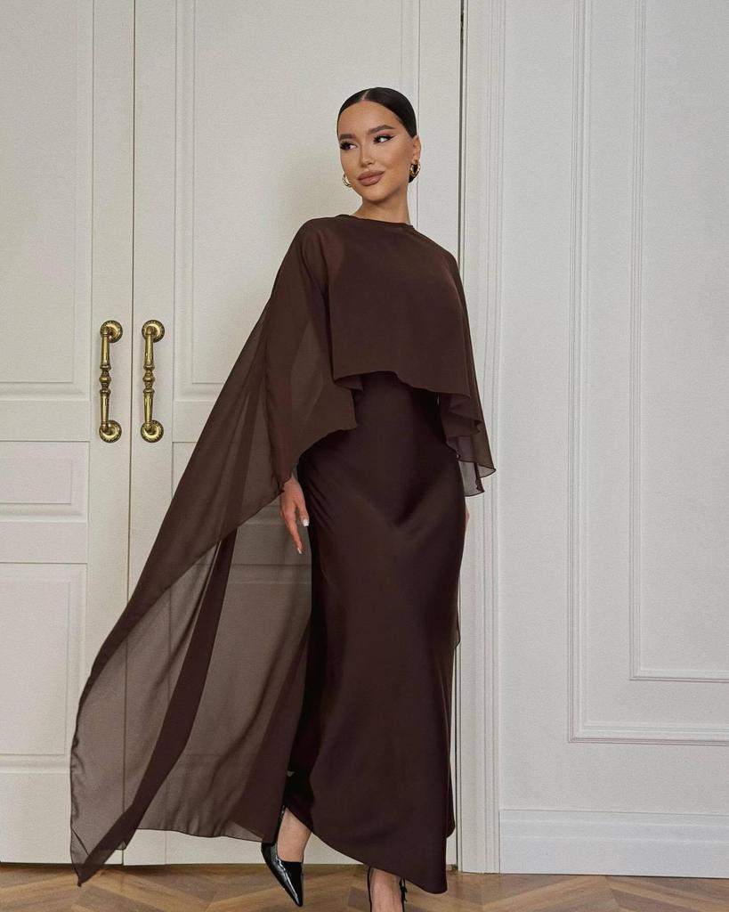 2025 Summer Women's Solid Color Evening Dress & Shawl Set