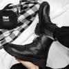 Leather Black Men'S Biker Boot Fashion Youngwaterproof Trendy Boots Man Autumn Winter High Top Classicbasic Shoe
