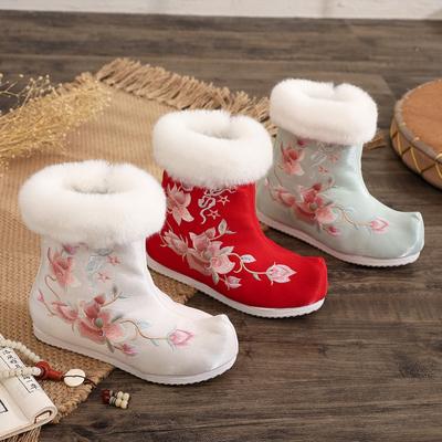 Women's Winter Warm Snow Boots  Anti Slip Fleece Lined Ankle Boots With Side Zipper Lightweight Embroidered Faux Fur Lining Short Booties for Women
