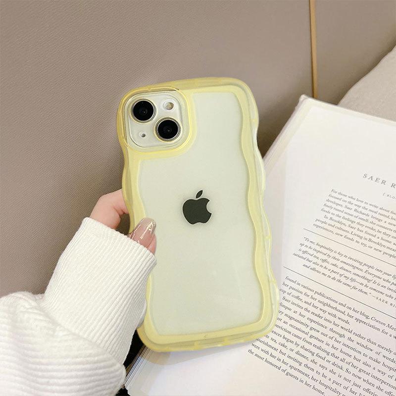 Ins Suitable for Apple 13 Mobile Phone Case Wave Edge IPhone 15 Simple Color Transparent Soft Shell XR Drop Protection Case