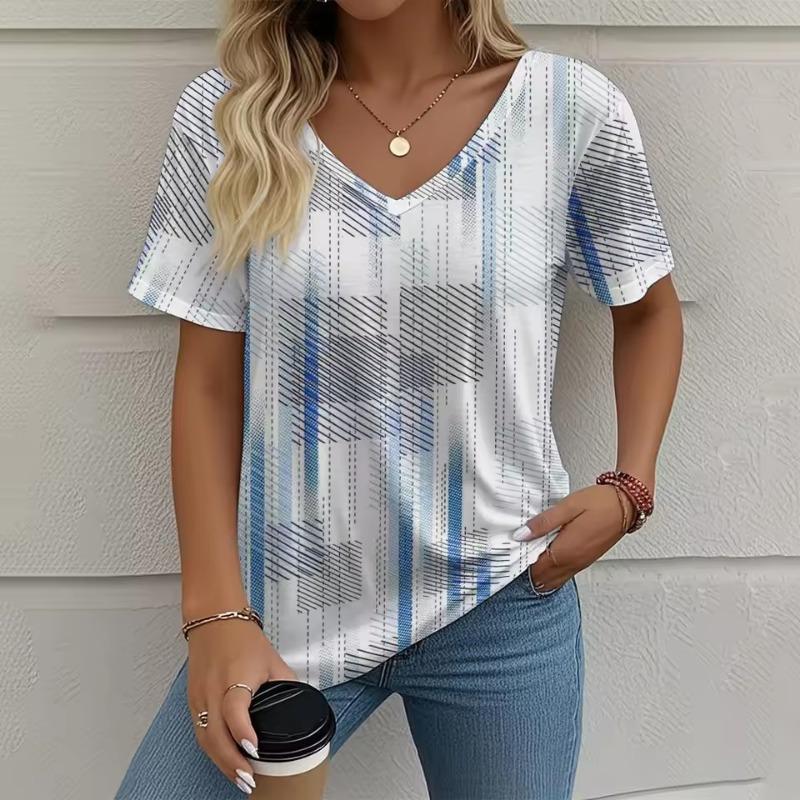 Summer Women's V-neck Short Sleeve T-shirt Tops Graphic 3D Print Outdoor T-shirt Female Casual Oversized Clothing Streetshirts