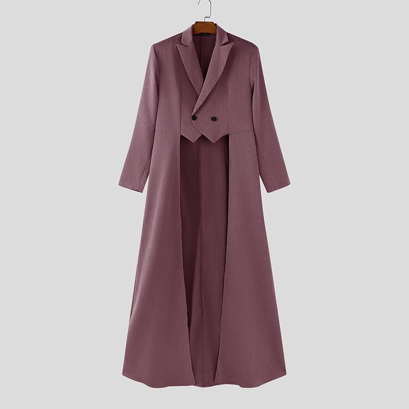 INCERUN Men Peak Lapel Solid Color High Low Irregular Splits Maxi Blazer Coats