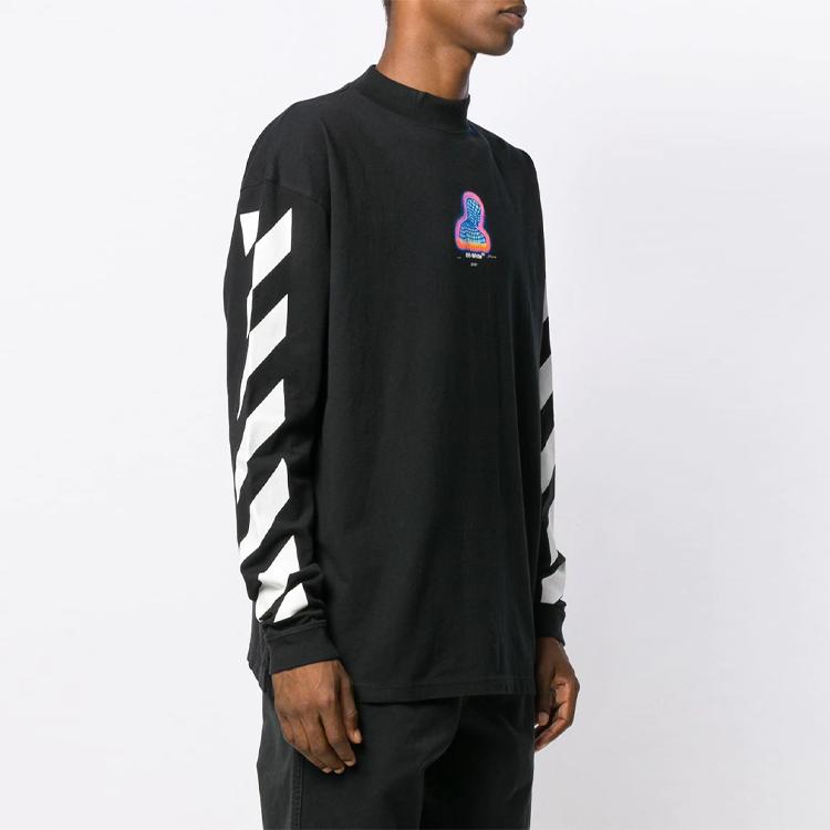 Off-White Printed Long-Sleeve T-Shirt Men Tops Black OMAB032E191850061088